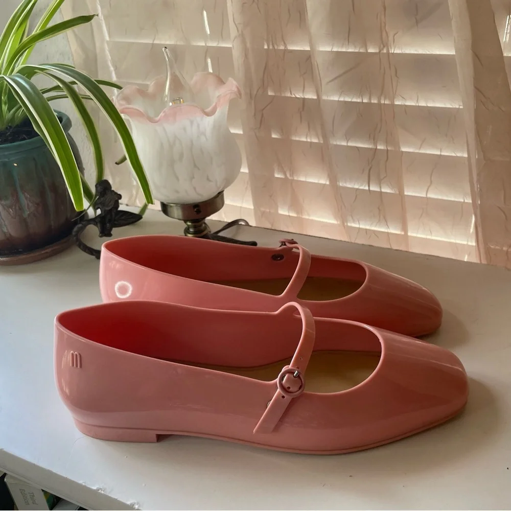 Melissa Pink Glossy Mary Jane Flats - Picture 2 of 8